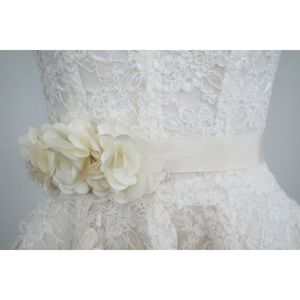 Ivory Silky Flower on Grosgrain Ribbon Bridal Sash Wedding Belt One Size